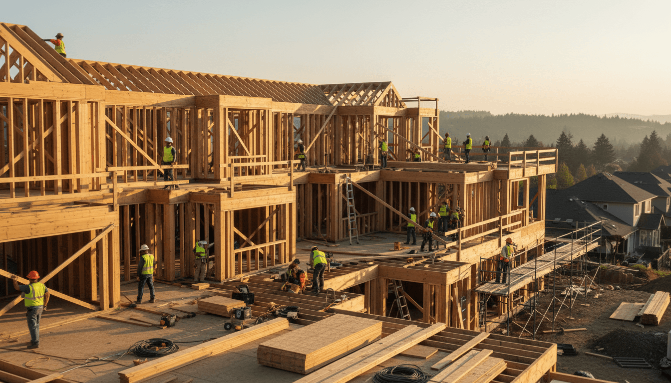 Framing lumber and tools on a construction site